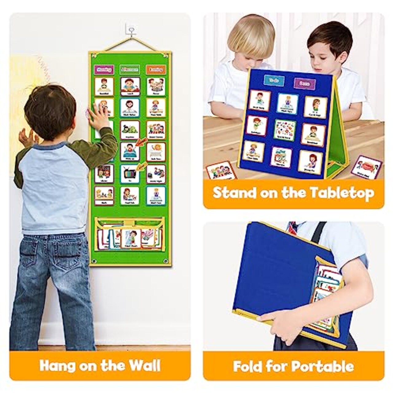 Large Visual Schedule for Kids Chore and Reward Chart Bedtime Routine Board for Toddlers Double-Sided with 109 Cards for Home School Planner and Autism Learning Materials